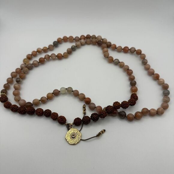 39" of solid peach moonstone, and Rudraksha Mala beaded necklace! - Picture 12 of 15
